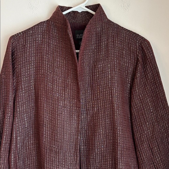 Eileen Fisher 100% silk open front Elegant Burgundy Women's blazer Jacket small - Picture 2 of 12